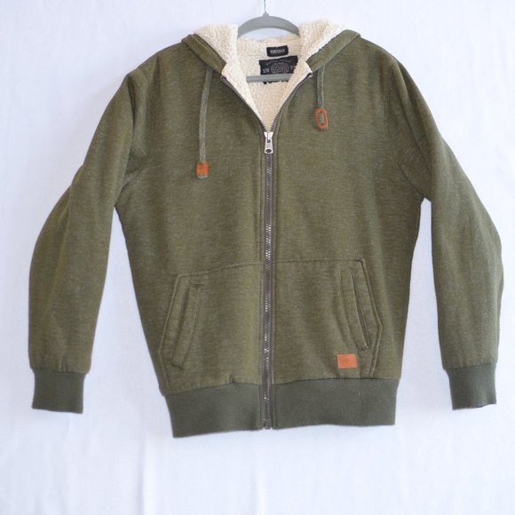 Buffalo David Bitton Men Full Zip Sherpa Lined Hooded Jacket Dark Green Med - Picture 1 of 7